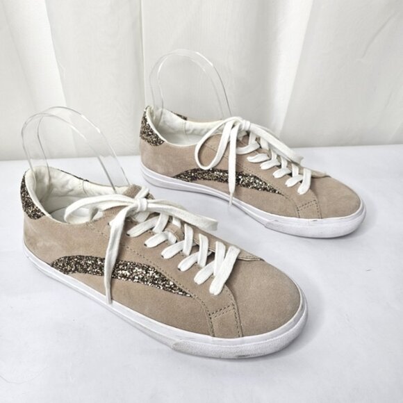Madewell Sidewal Low-Top Sneaker Beige Suede Leather With Glitter Accent Size 8 - Picture 1 of 10